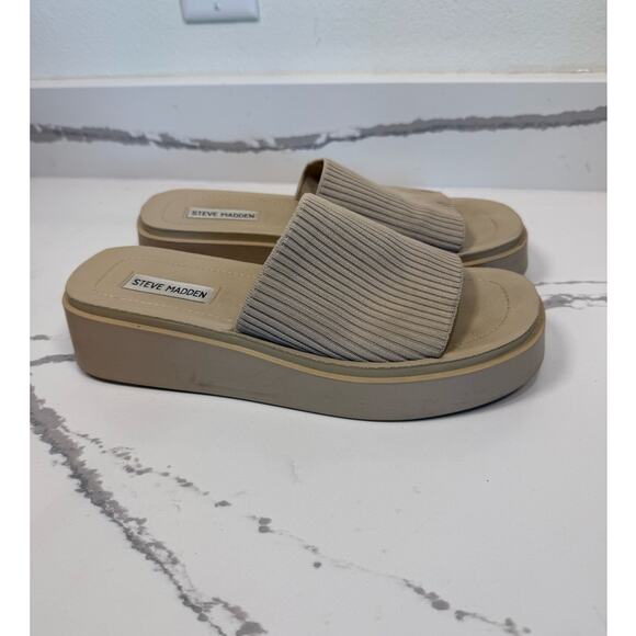 Steve Madden Platform Slip Ons Y2K Style Slides Shoes Women's Size 10 Beige - Picture 7 of 9